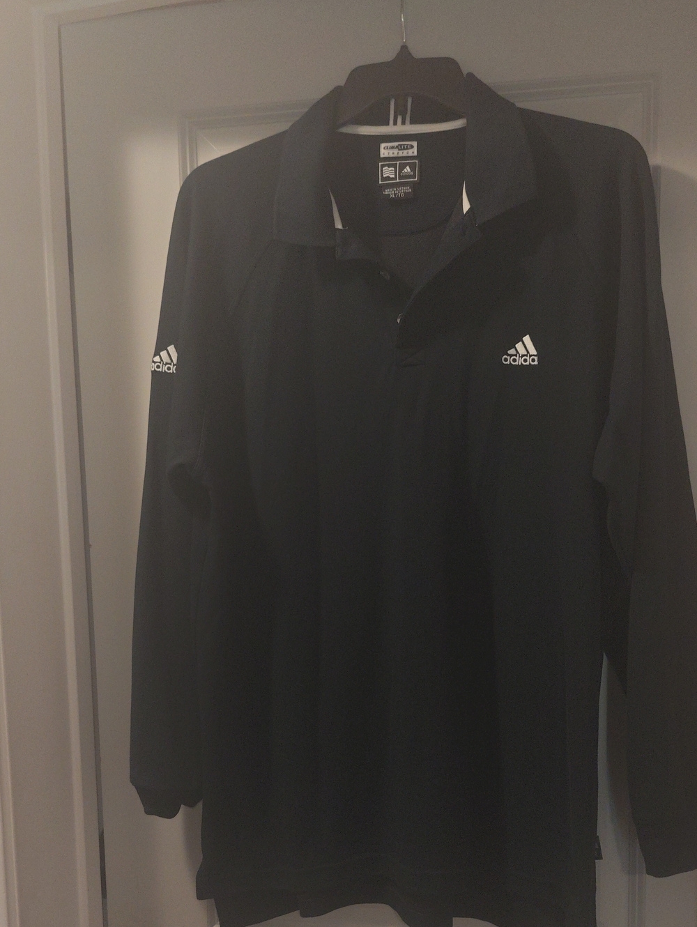 adidas Black Long Sleeve Polo with White Logos